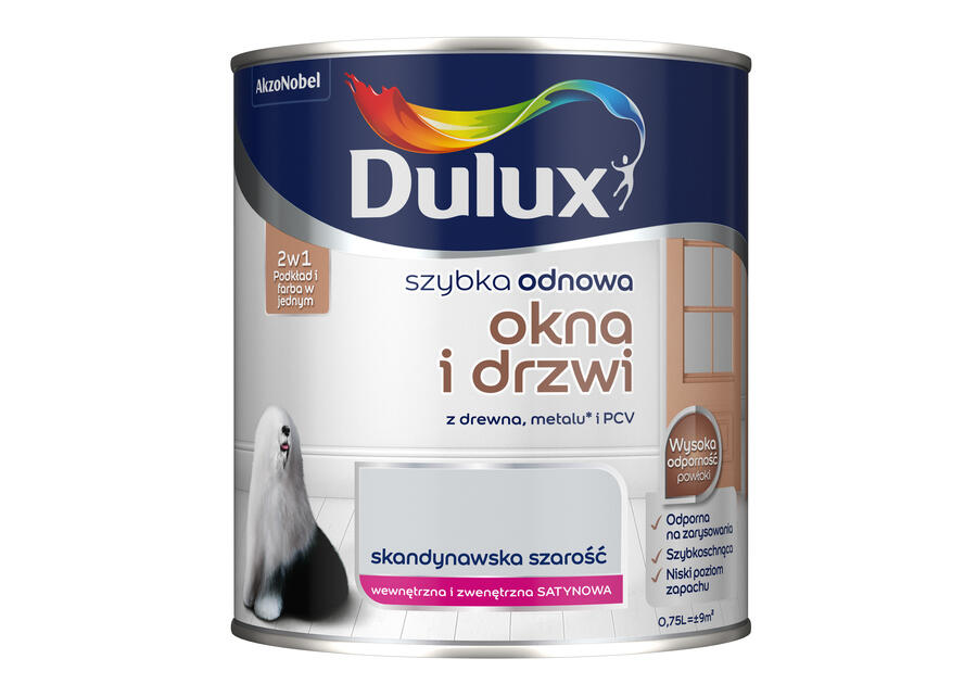 Zdjęcie: Farba Szybka Odnowa Okna-Drzwi 0,75 L skandynawska szarość DULUX