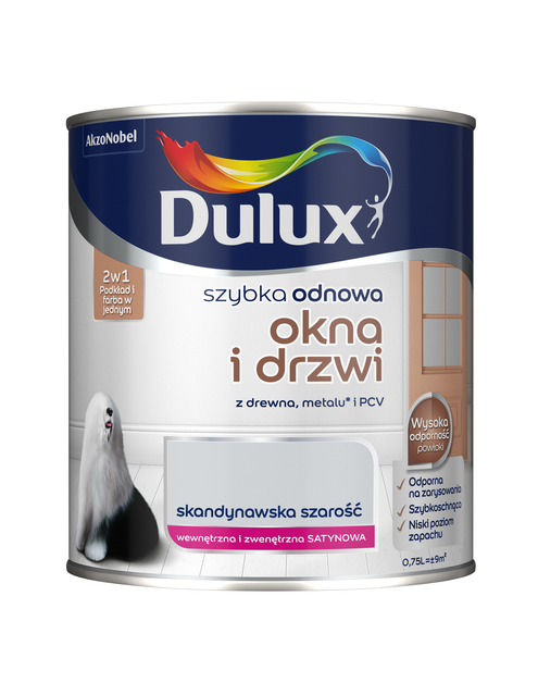 Zdjęcie: Farba Szybka Odnowa Okna-Drzwi 0,75 L skandynawska szarość DULUX