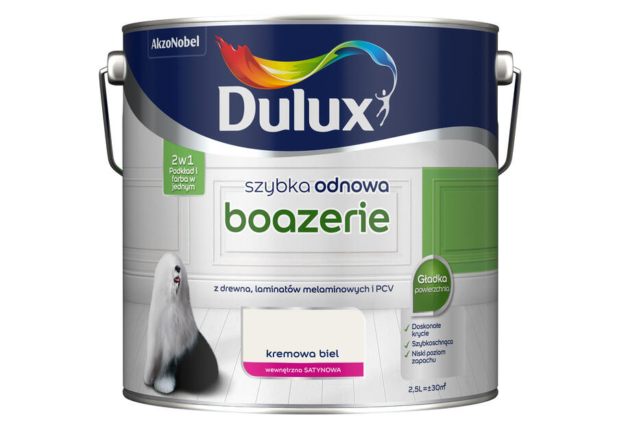 Zdjęcie: Farba Szybka Odnowa Boazeria 2,5 L kremowa biel DULUX