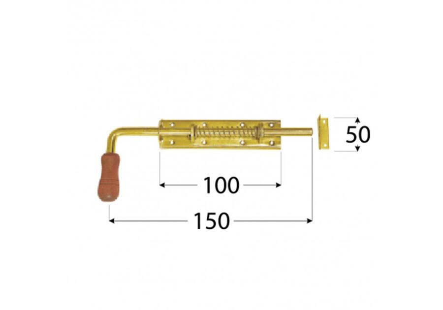 Zdjęcie: Zasuwka sprężynowa z drewnianą rączką 15x5 cm DMX