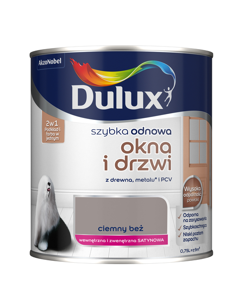 Zdjęcie: Farba Szybka Odnowa Okna-Drzwi 0,75 L ciemny beż DULUX