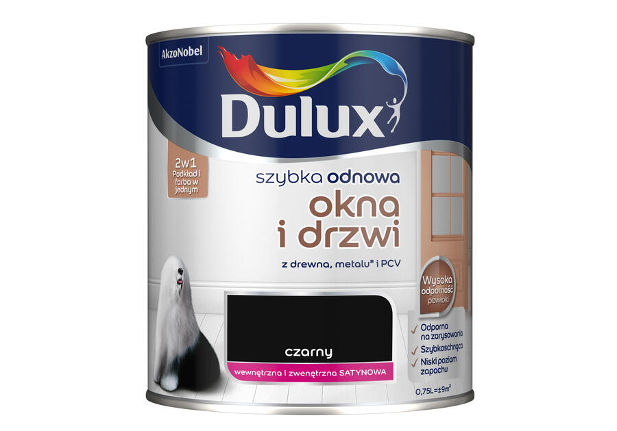 Zdjęcie: Farba Szybka Odnowa Okna-Drzwi 0,75 L czarny DULUX