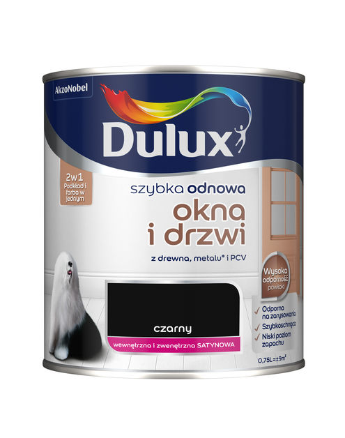 Zdjęcie: Farba Szybka Odnowa Okna-Drzwi 0,75 L czarny DULUX