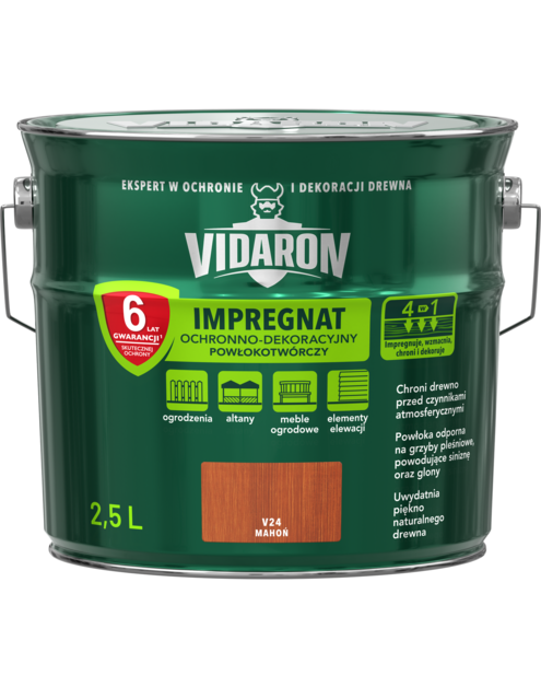 Zdjęcie: Impregnat powłokotwórczy mahoń V24 2,5 L VIDARON