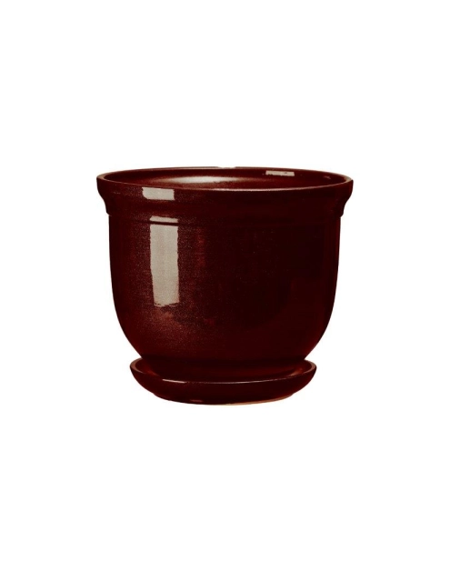 Zdjęcie: Doniczka ceramiczna z podstawką Grecka 13x15,5 cm brąz połysk FLOWERPOT