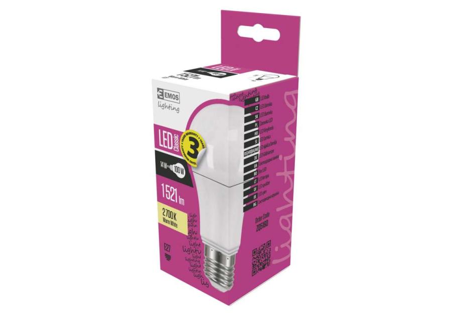 Zdjęcie: Żarówka LED Classic A60, E27, 13,2 W (100 W), 1 521 lm, ciepła biel EMOS