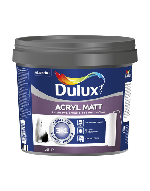 Zdjęcie: Farba do ścian i sufitów Acryl Mat 3 L biała DULUX