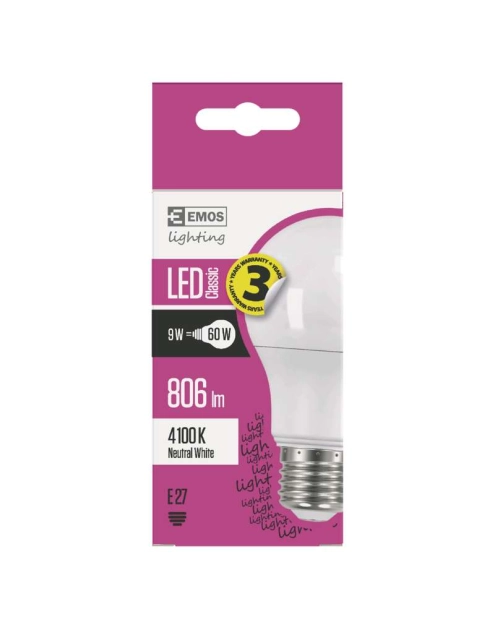 Zdjęcie: Żarówka LED Classic A60, E27, 8,5 W (60 W), 806 lm, neutralna biel EMOS