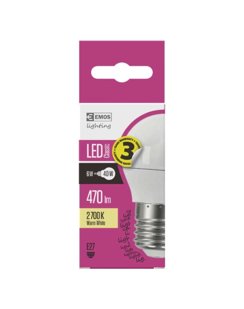 Zdjęcie: Żarówka LED Classic Mini Globe, E27, 5 W (40 W), 470 lm, ciepła biel EMOS