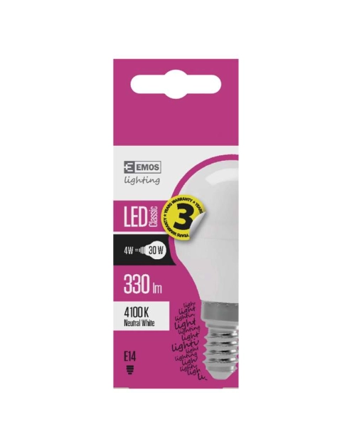 Zdjęcie: Żarówka LED Classic Mini Globe, E14, 4,1 W (32 W), 350 lm, neutralna biel EMOS