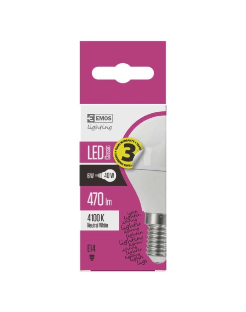 Zdjęcie: Żarówka LED Classic Mini Globe, E14, 5 W (40 W), 470 lm, neutralna biel EMOS