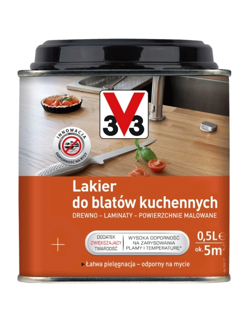 Zdjęcie: Lakier do blatów kuchennych bezbarwny satyna 0,5 L V33