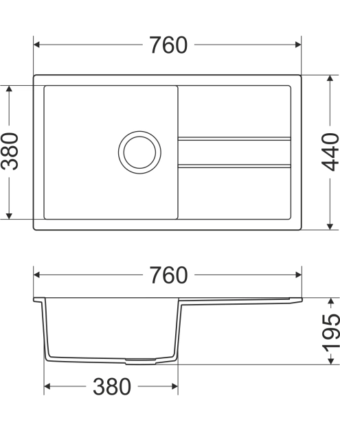 Zdjęcie: Zlewozmywak granitowy Bravo New 1-komorowy szary 76x44x19,5 cm syfon manualny MILÓ