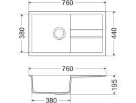 Zdjęcie: Zlewozmywak granitowy Bravo New 1-komorowy szary 76x44x19,5 cm syfon manualny MILÓ