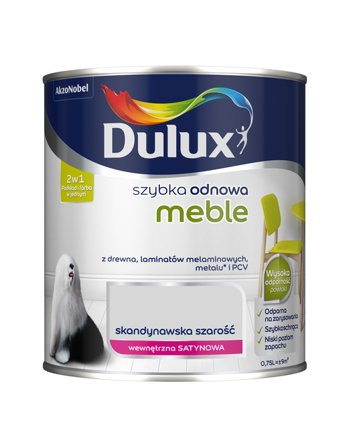 Zdjęcie: Farba Szybka Odnowa Meble 0,75 L skandynawska szarość DULUX