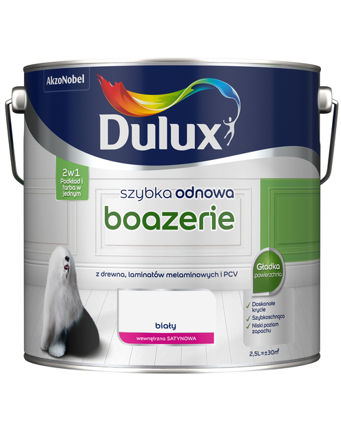 Zdjęcie: Farba Szybka Odnowa Boazeria 2,5 L biała DULUX