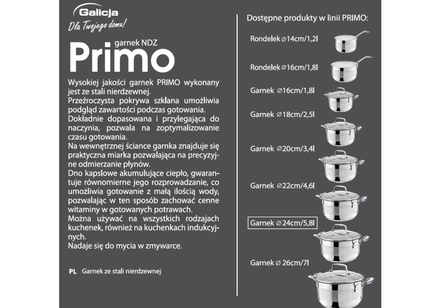 Zdjęcie: Garnek Primo nierdzewny 4,6 L indukcja GALICJA