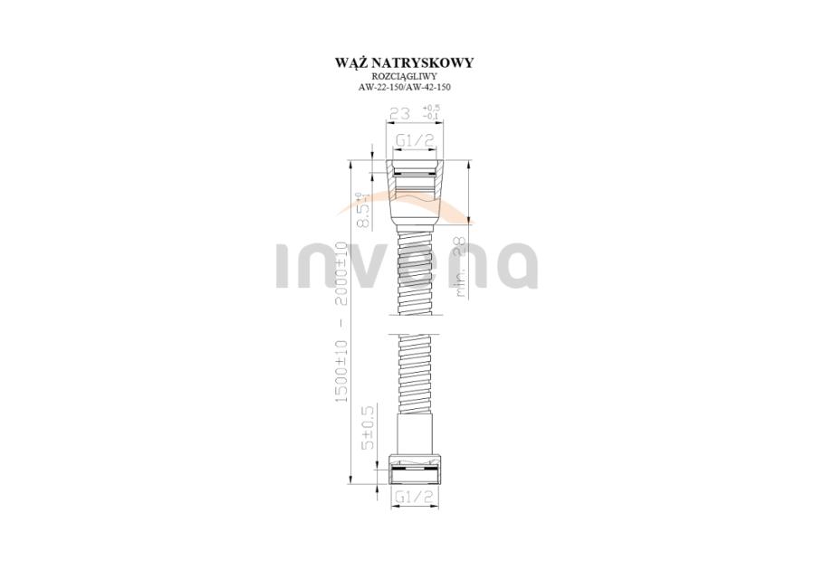 Zdjęcie: Wąż natryskowy rozciągliwy stalowy chrom 150 cm INVENA