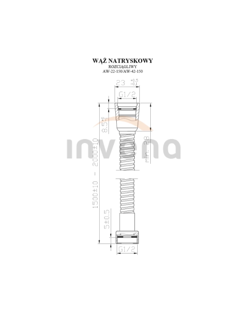 Zdjęcie: Wąż natryskowy rozciągliwy stalowy chrom 150 cm INVENA