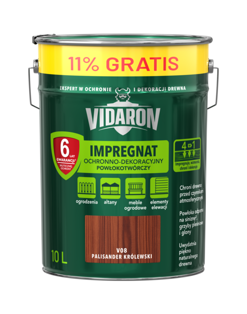 Zdjęcie: Impregnat powłokotwórczy palisander królewski V08 10 L VIDARON