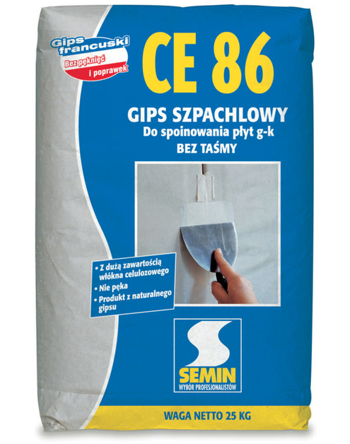 Zdjęcie: Gips szpachlowy CE 86 bez taśmy 20 kg SEMIN