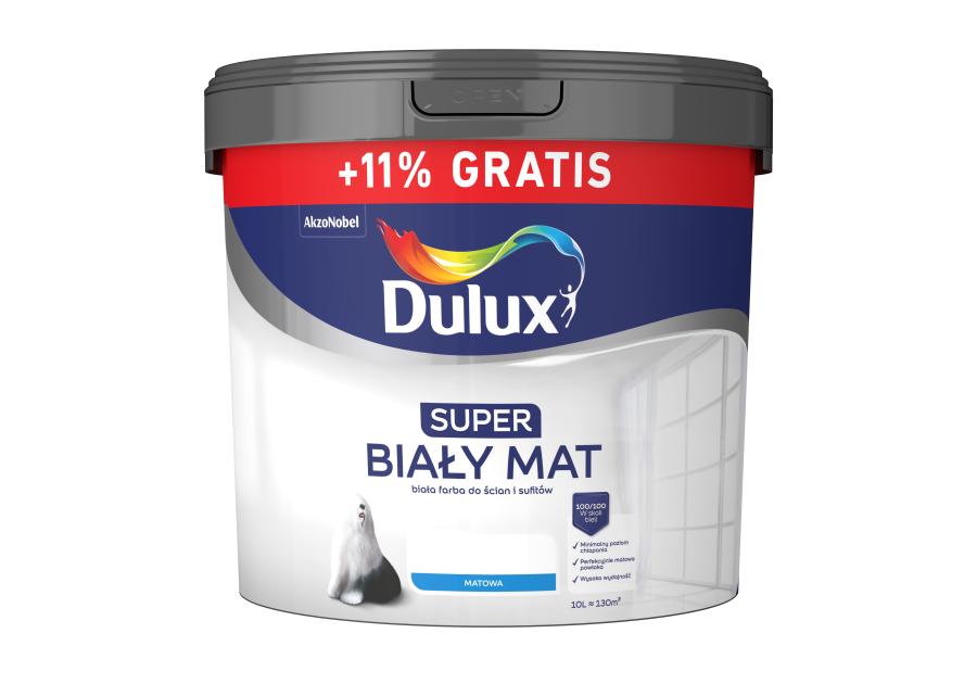 Zdjęcie: Farba do ścian i sufitów Super biały mat 9 L + 11 % gratis DULUX