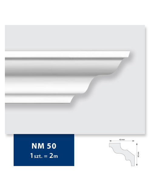 Zdjęcie: Listwa sufitowa z polistyrenu NM 50, 2 sztuki 200x4,2x4,22 cm biały DMS