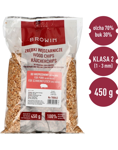 Zdjęcie: Zrębki do wędzenia/grillowania 70% olcha + 30% buk, 450 g BROWIN