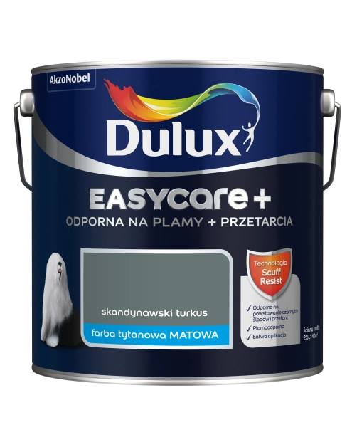 Zdjęcie: Farba Easy Care + Przetarcia skandynawski turkus 2,5 L DULUX