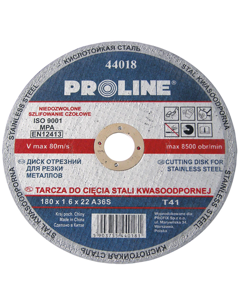 Zdjęcie: Tarcza do cięcia stali kwasowej T41, 115x1.2x22A60S PROLINE